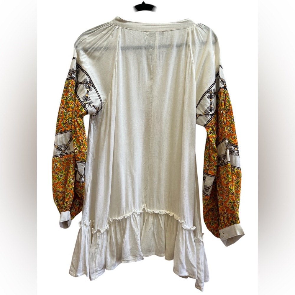 Boho Peasant Blouse Tunic White Embroidered Sleeve Oversized Festival Top L - Picture 3 of 6